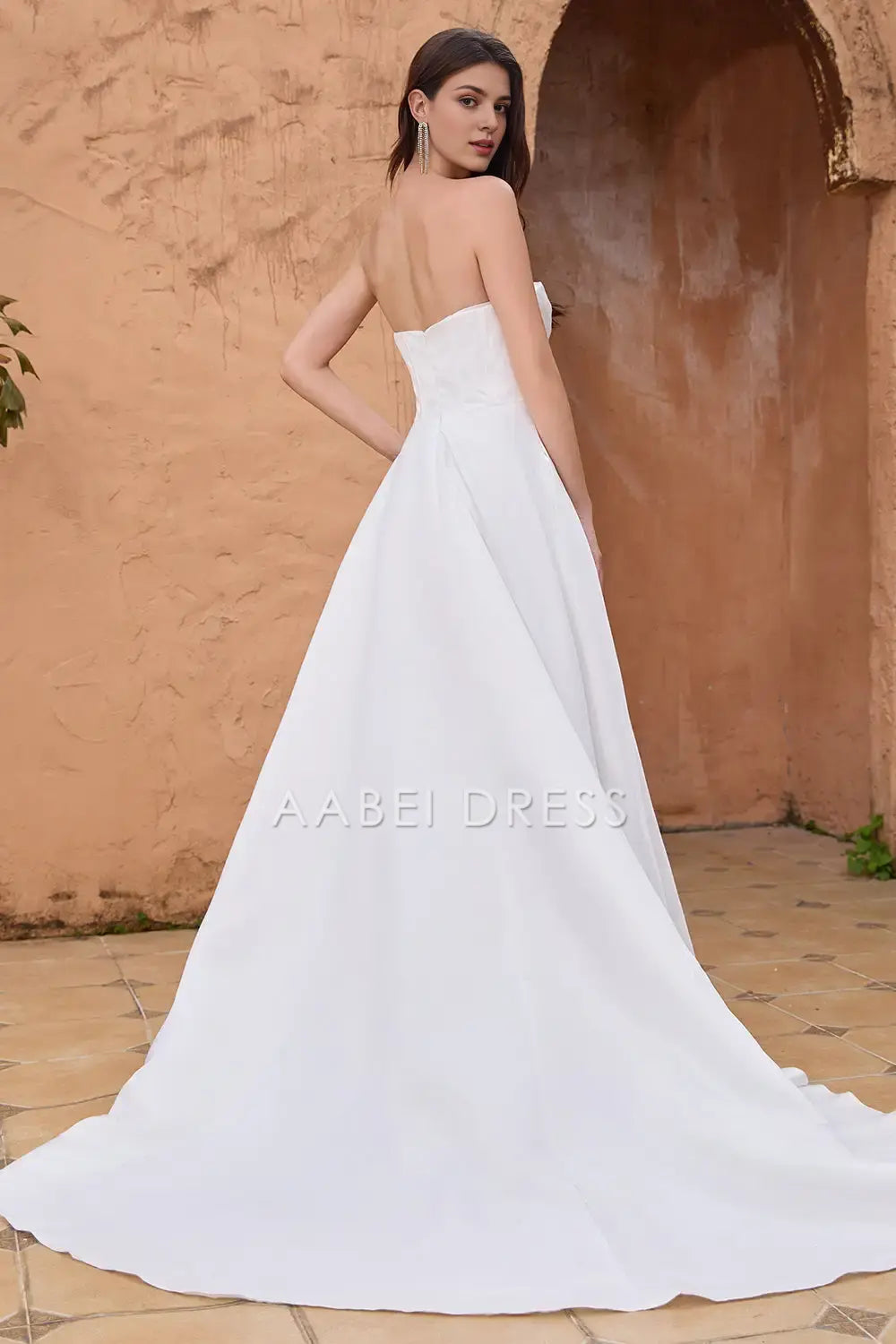 AABEI DRESS Formal Wear Dresses Elegant A Line Strapless Corset Pleated Backless Slit Fashion Simple Wedding Dress