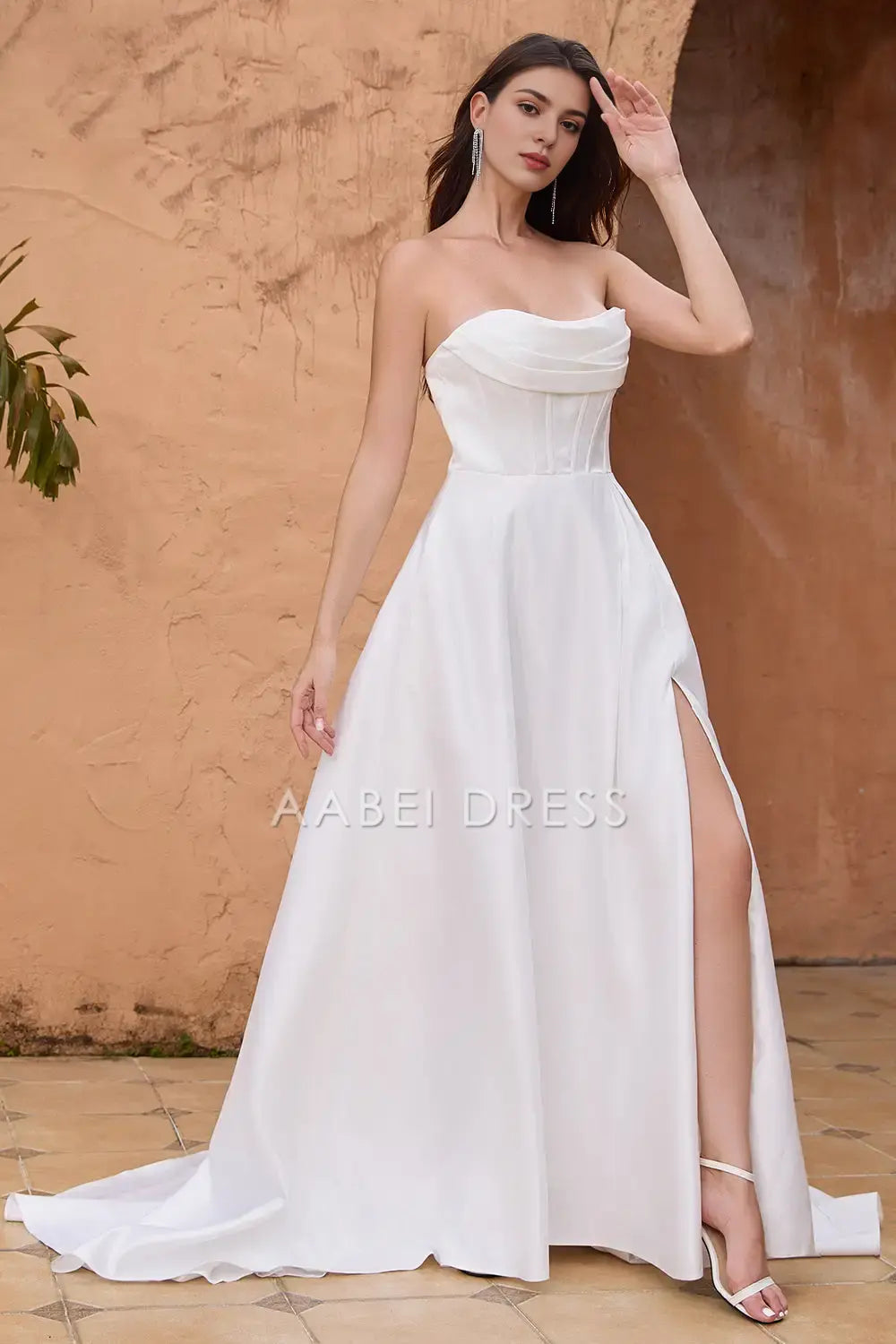 AABEI DRESS Formal Wear Dresses Elegant A Line Strapless Corset Pleated Backless Slit Fashion Simple Wedding Dress