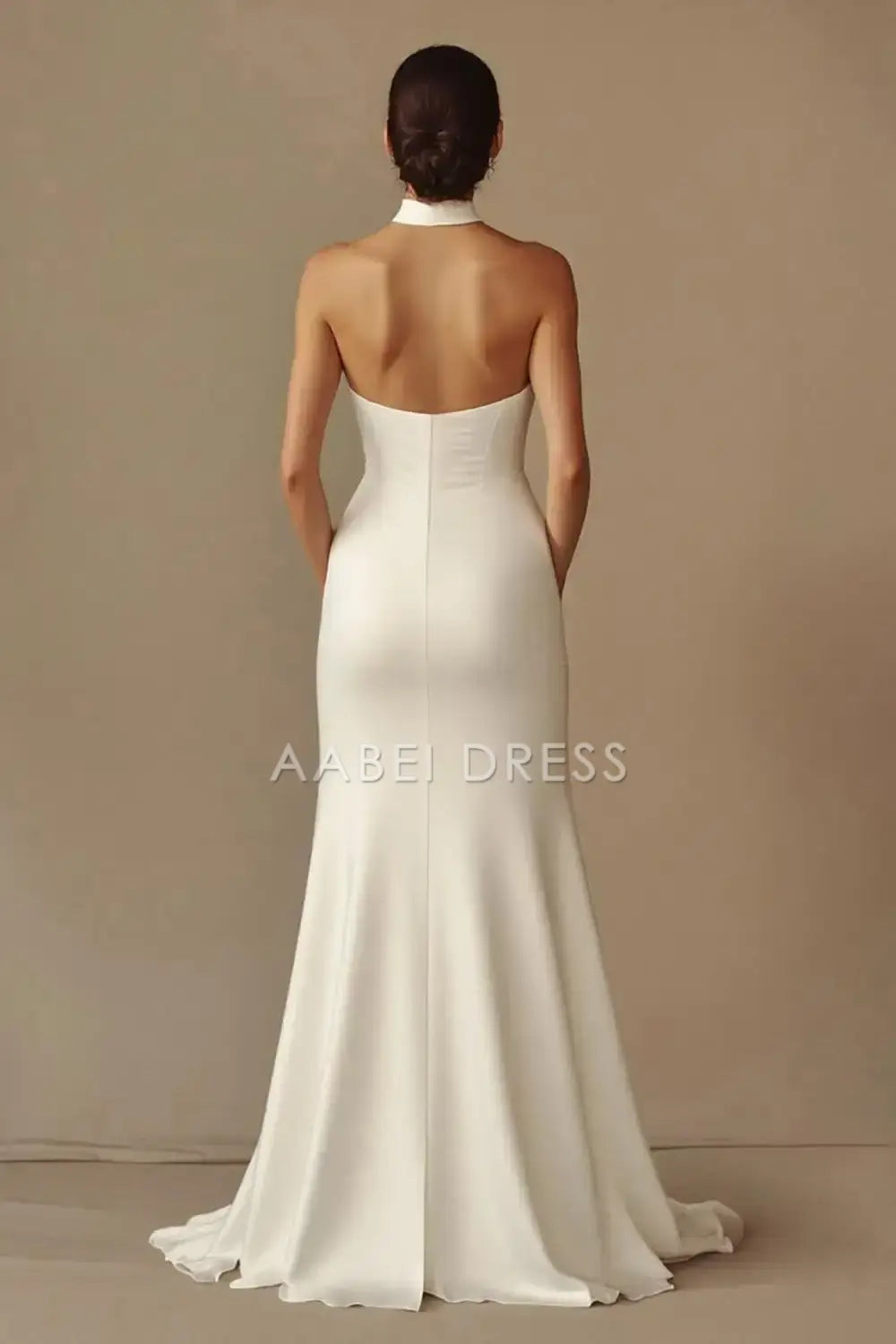 AABEI DRESS Formal Wear Dresses Elegant Sheath Halter Deep V Neck Backless Dinner Dress Charming Long Wedding Dress
