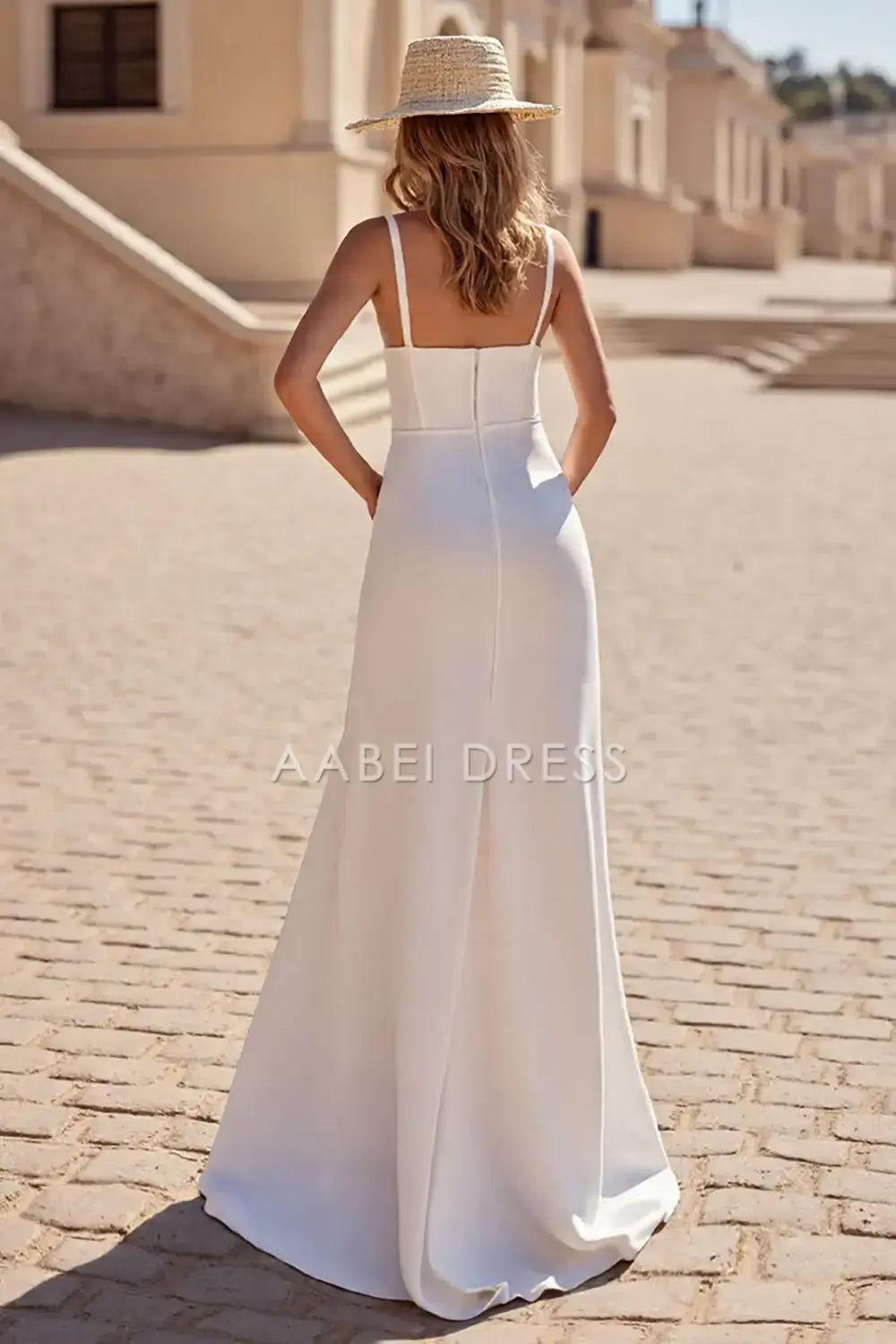 AABEI DRESS Formal Wear Dresses Elegant Sheath Spaghetti Strap Sweep Train Fashion Simple Wedding Dress