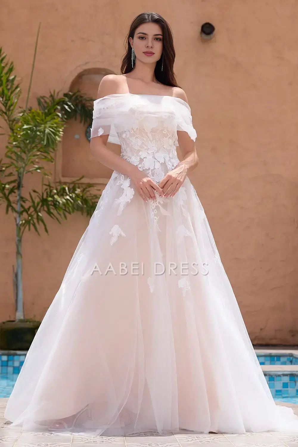 AABEI DRESS Formal Wear Dresses Gorgeous A Line Off The Shoulder Backless Tulle Lace Applique Exquisite Wedding Dress