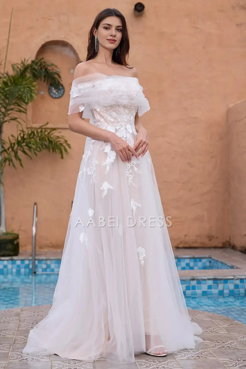 AABEI DRESS Formal Wear Dresses Gorgeous A Line Off The Shoulder Backless Tulle Lace Applique Exquisite Wedding Dress