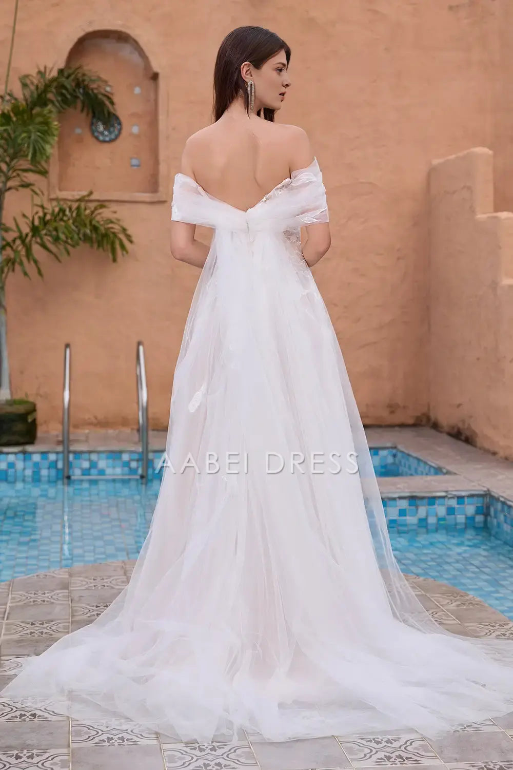 AABEI DRESS Formal Wear Dresses Gorgeous A Line Off The Shoulder Backless Tulle Lace Applique Exquisite Wedding Dress