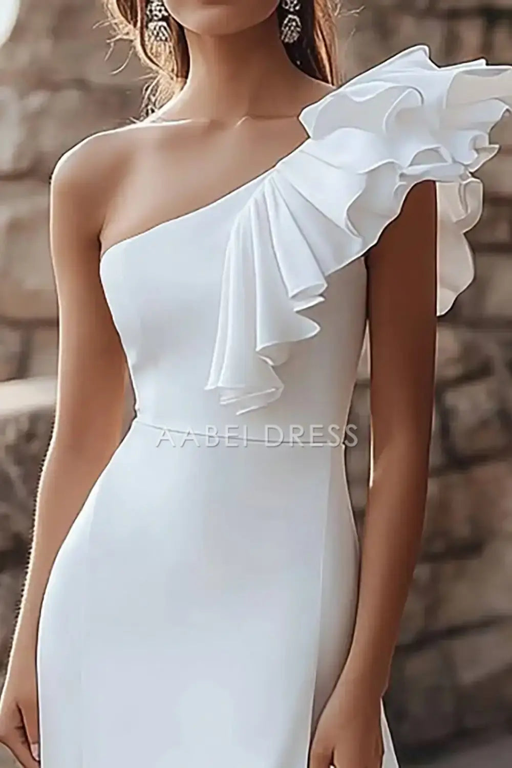 AABEI DRESS Formal Wear Dresses Mermaid Ruffled One Shoulder Side Fork Dinner Dress Fashion Wedding Dress