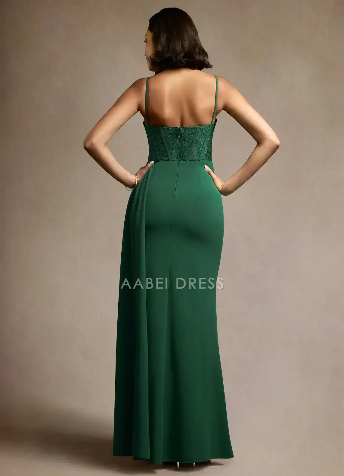 AABEI DRESS Formal Wear Dresses Mermaid Spaghetti Strap Pleated Neckline Lace Splicing Side Fork Fashion Party Dress Hot Sale Prom Dress