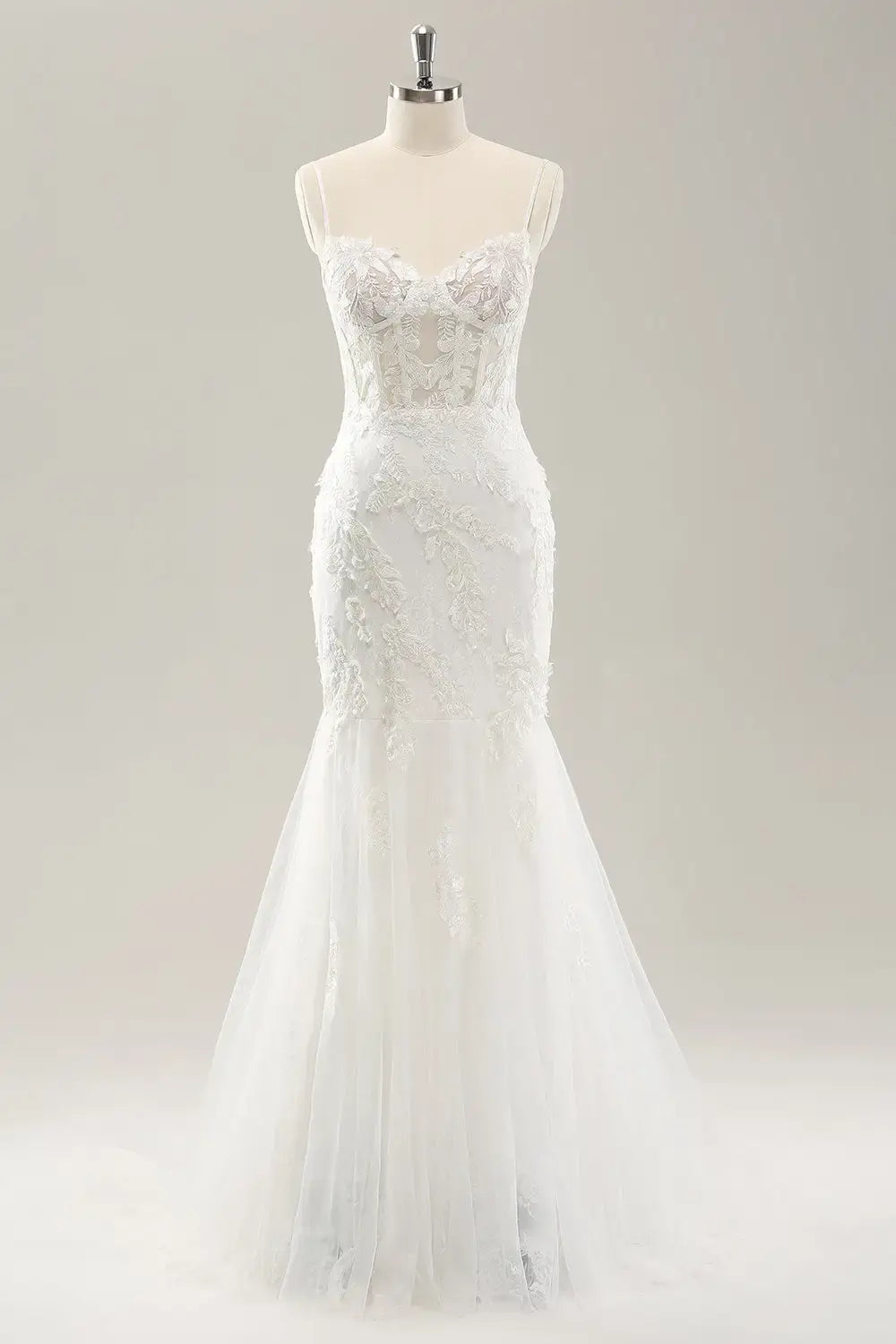 AABEI DRESS Formal Wear Dresses Mermaid Spaghetti Straps Lace Applique Corset Backless Lace-Up Exquisite Wedding Dress