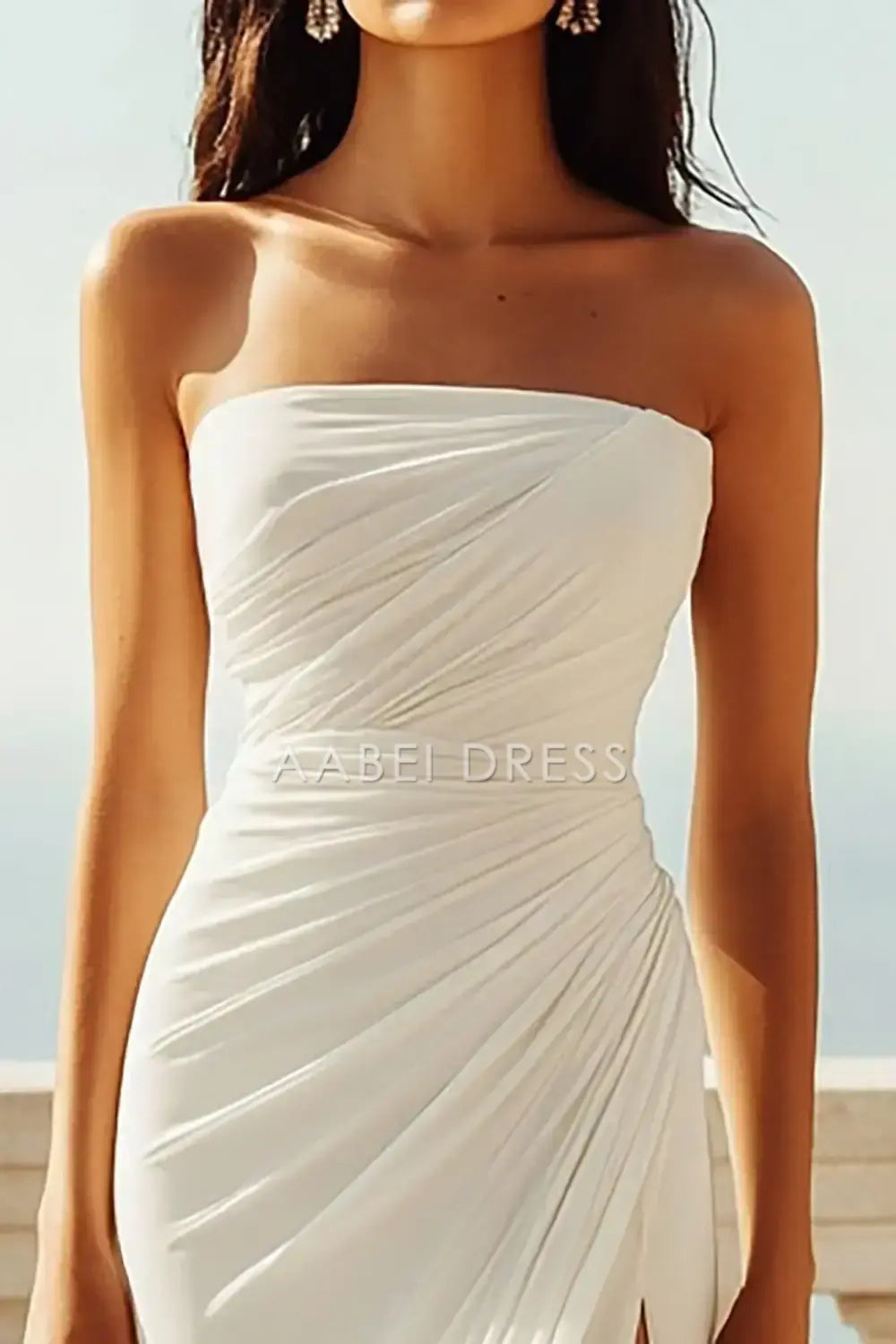 AABEI DRESS Formal Wear Dresses Mermaid Strapless Side Fork Pleated Engagement Dress Exquisite Wedding Dress