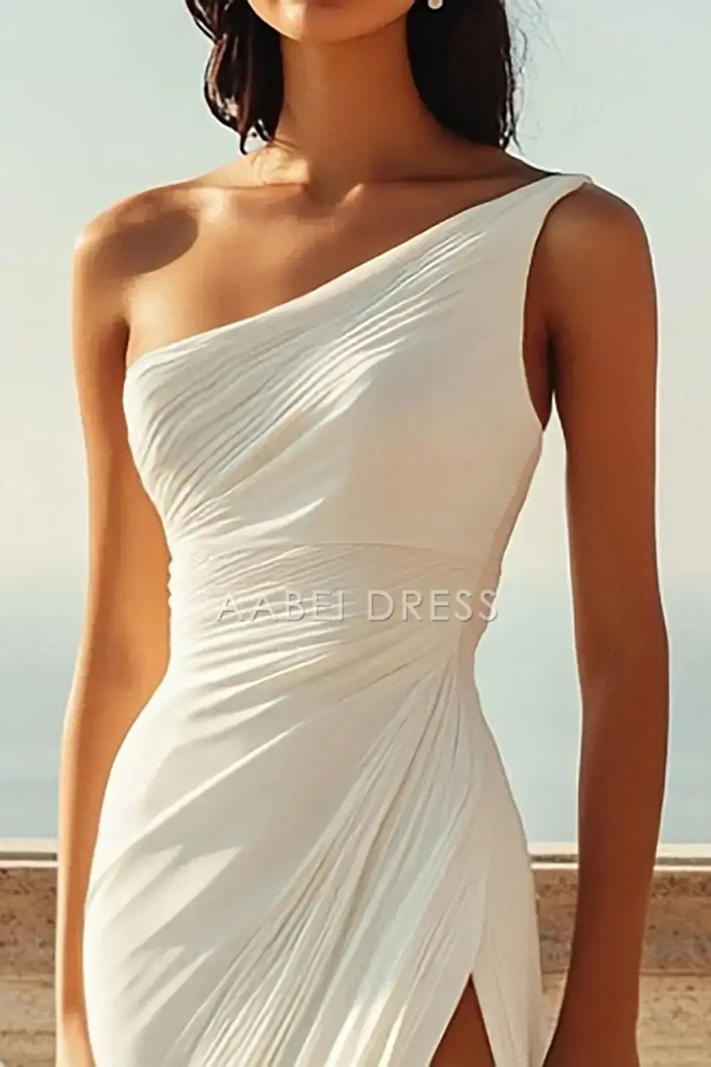 AABEI DRESS Formal Wear Dresses Pleated Sheath One Shoulder Dinner Dress Slit Fashion Wedding Dress