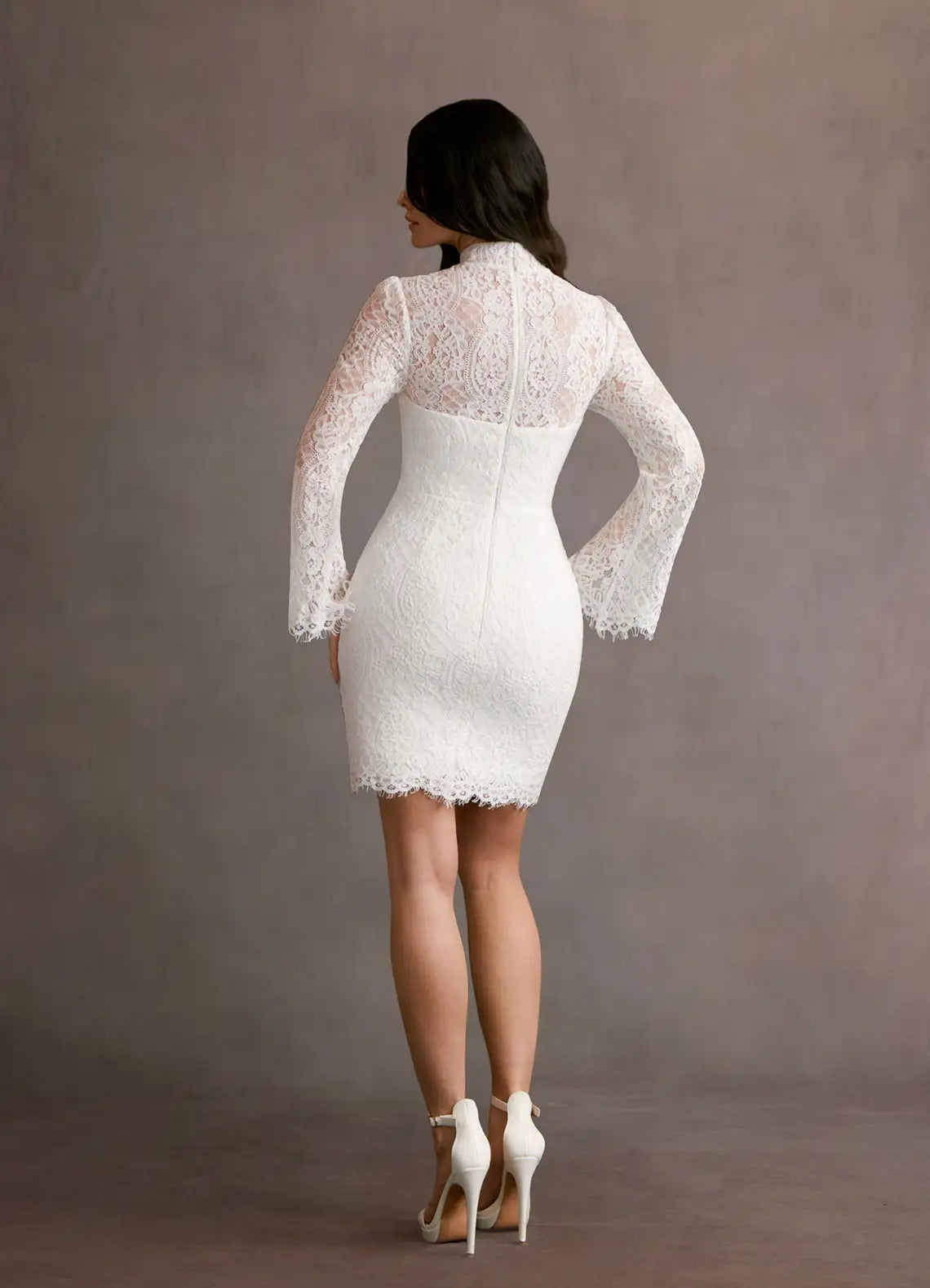 AABEI DRESS Formal Wear Dresses Short Prom Dress Lace Sheath High Collar Long Scalloped Sleeves Elegant Hot Sale Homecoming Dress