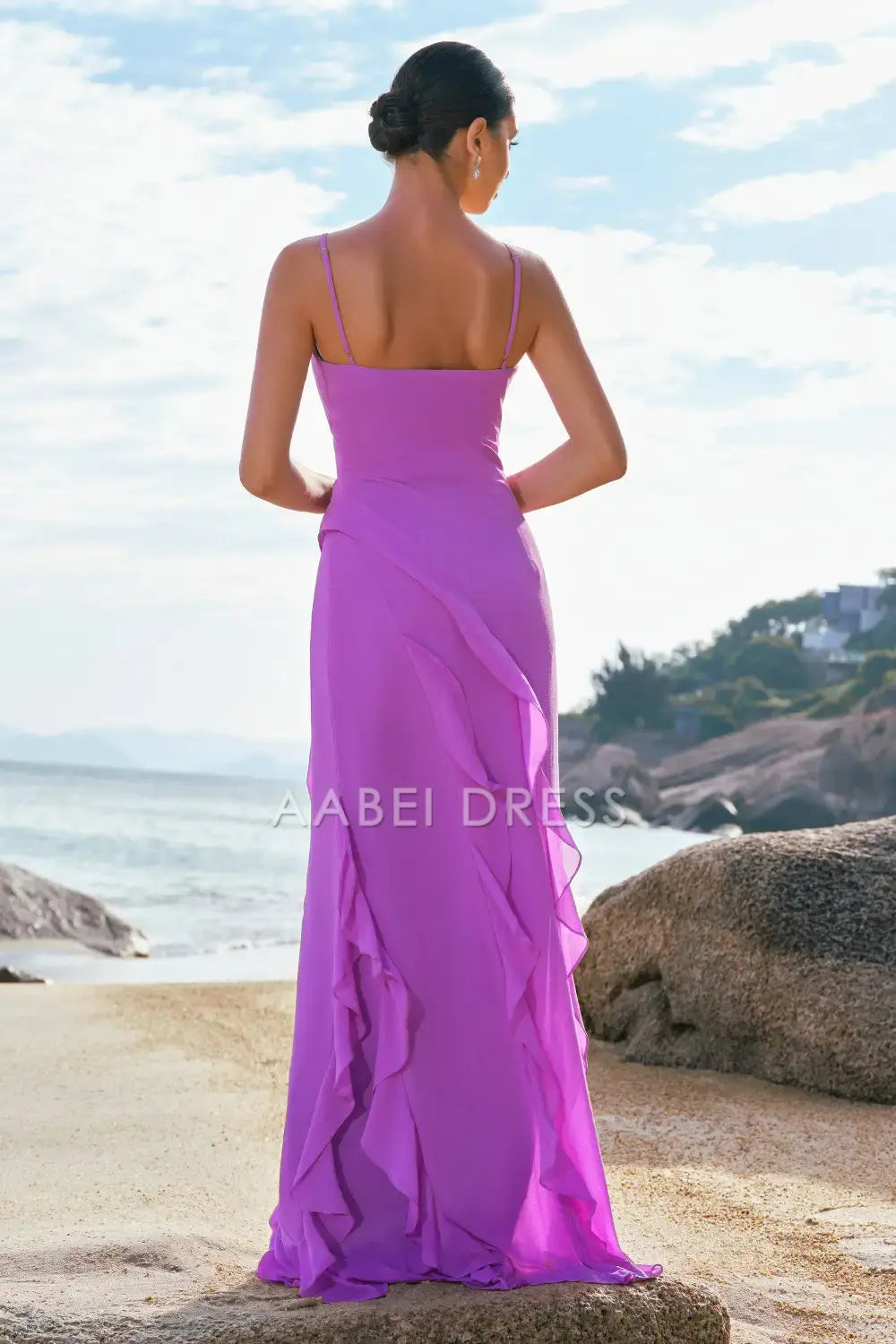 AABEI DRESS Formal Women's Dresses Sheath Spaghetti Straps Layering Ruffled Slit Exquisite Fashion Long Prom Dress