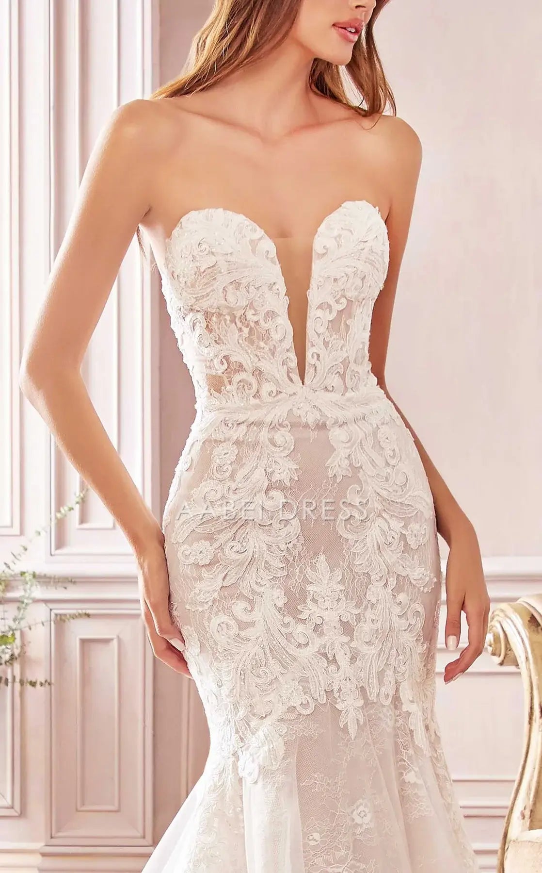 AABEI DRESS Gorgeous Mermaid Strapless Sweetheart Luxurious Lace Wedding Dress