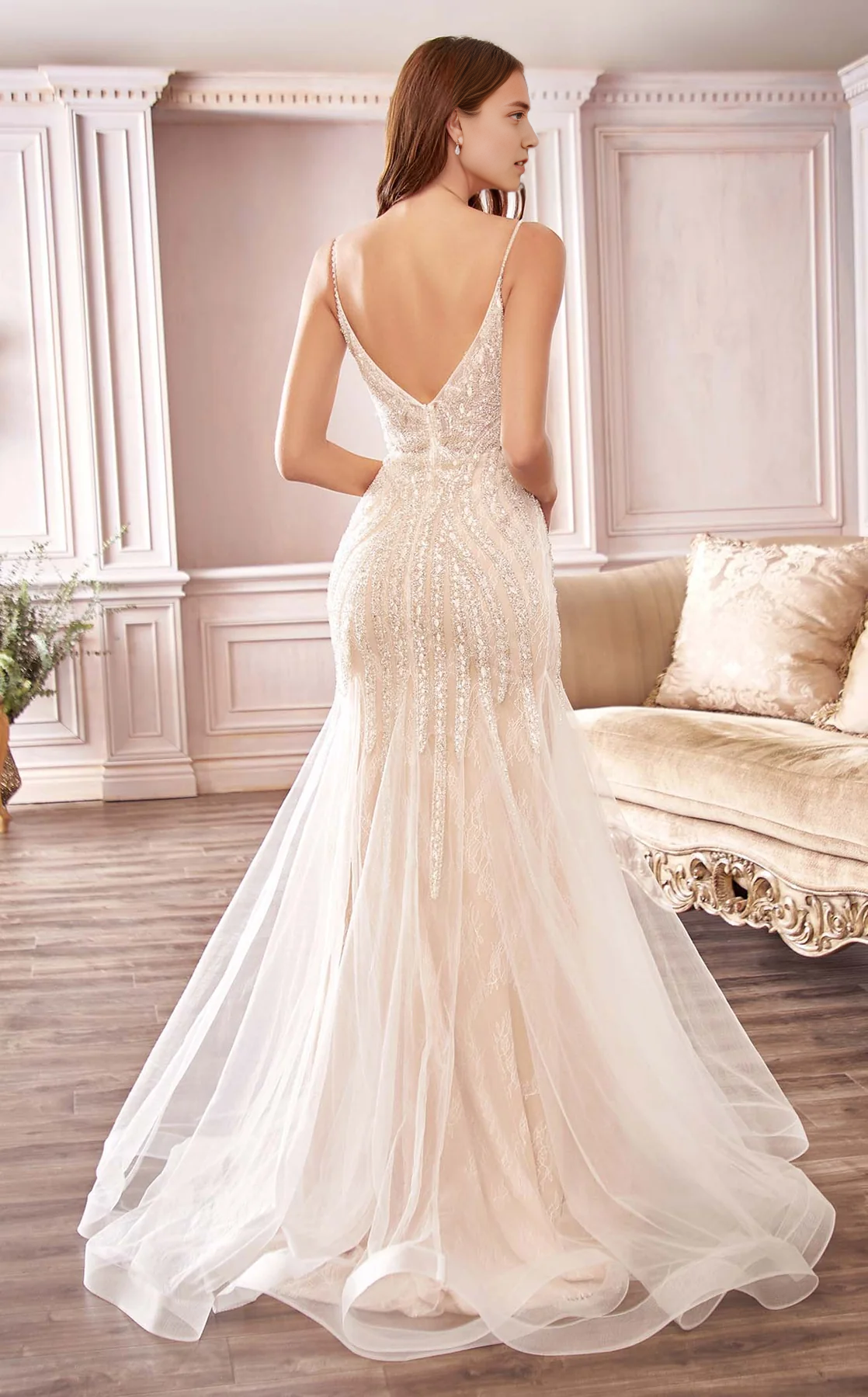 AABEI DRESS Mermaid Spaghetti Strap V Neck Backless Gorgeous Sparkle Wedding Dress