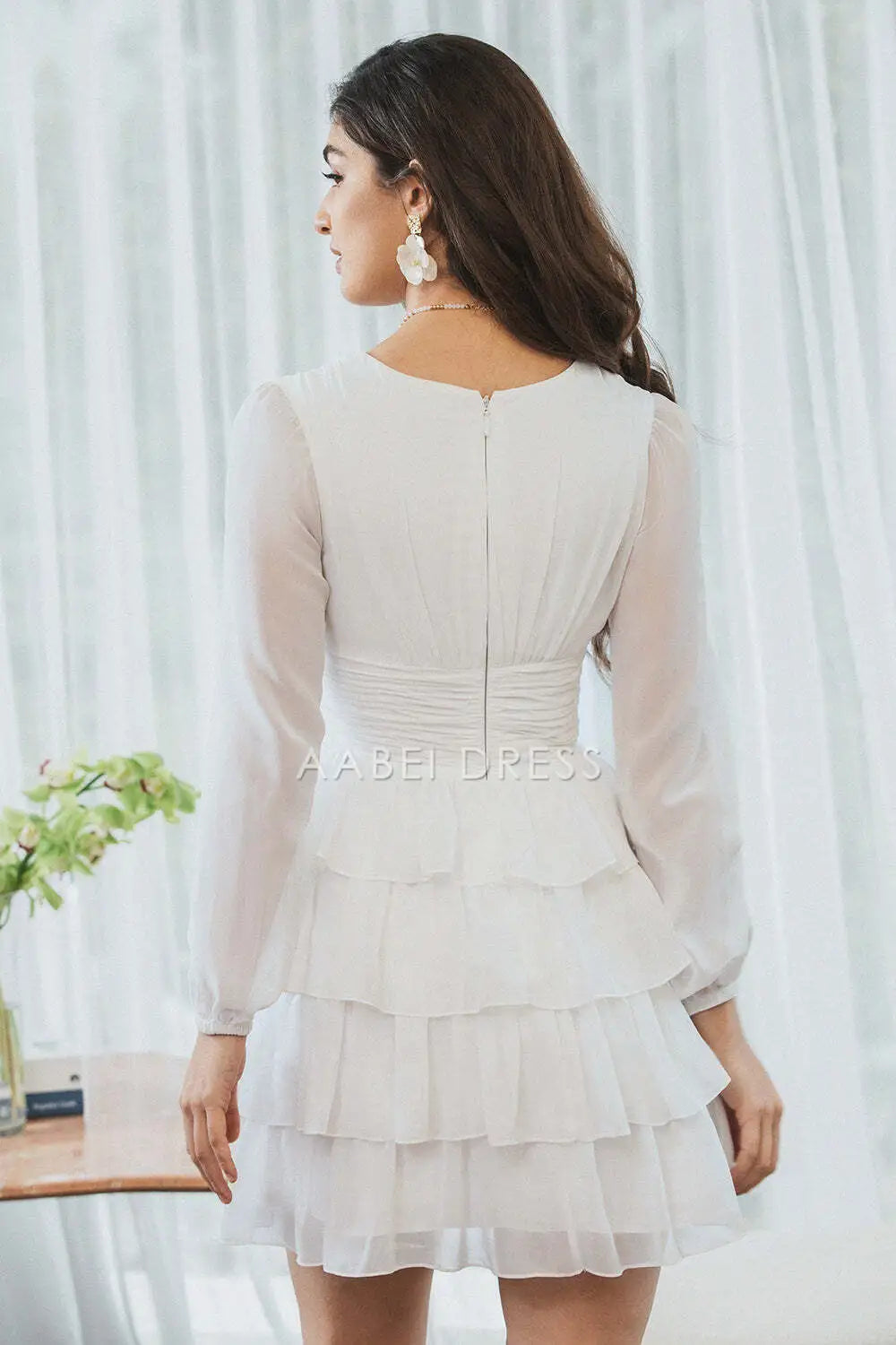 AABEI DRESS New Homecoming Dress Exquisite A-Line Deep V Neck Long sleeves Ruched Tiered Fashion Short Graduation Dress