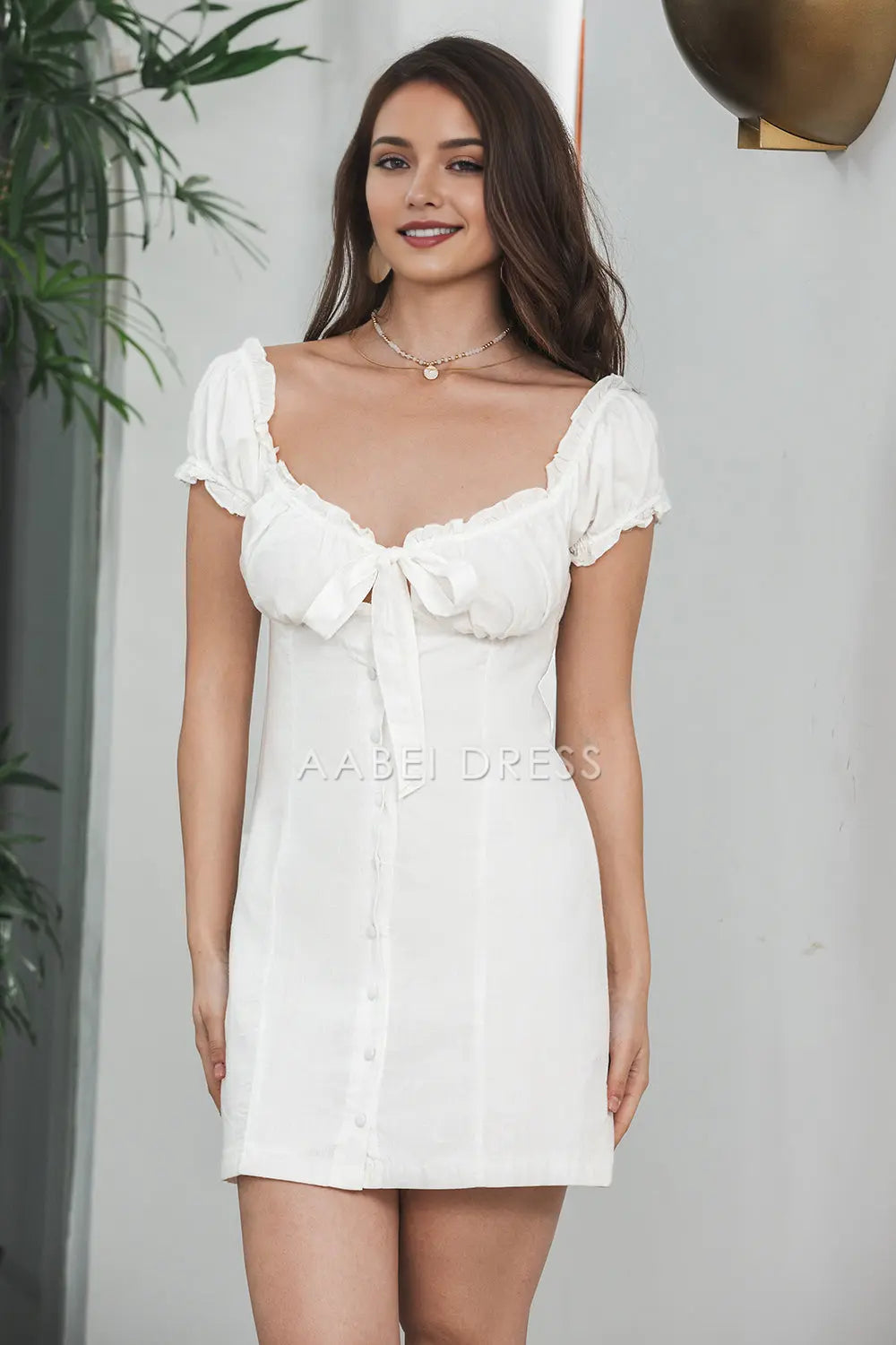 AABEI DRESS New Homecoming Dress Exquisite Sheath Single Breasted Lace-Up Little Puff Sleeves Fashion Short Graduation Dress