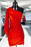 AABEI DRESS Sheath One Sleeve Pleated Beadwork Elegant Hot Sale Short Homecoming Dress