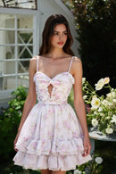 AABEI DRESS Short Prom Dress A-Line Spaghetti Strap Sweetheart Neckline Floral Prints Hollow Bodice Tiered Ruched Cute Hot Sale Homecoming Dress