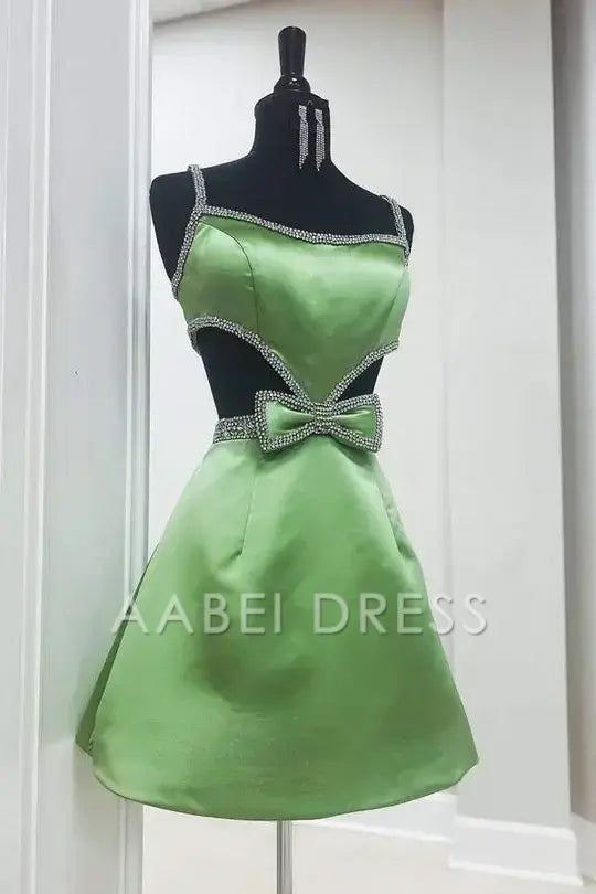 AABEI DRESS Sparkle A-Line Spaghetti Strap Backless Beaded Fashion Hot Sale Short Homecoming Dress