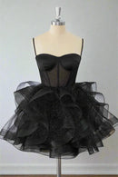 AABEI DRESS Sparkle A-Line Spaghetti Strap Sweetheart Neckline Tiers Ruffle Sequin Hot Sale Short Homecoming Dress