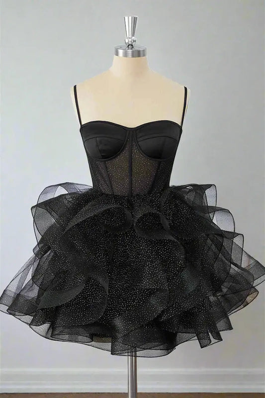 AABEI DRESS Sparkle A-Line Spaghetti Strap Sweetheart Neckline Tiers Ruffle Sequin Hot Sale Short Homecoming Dress