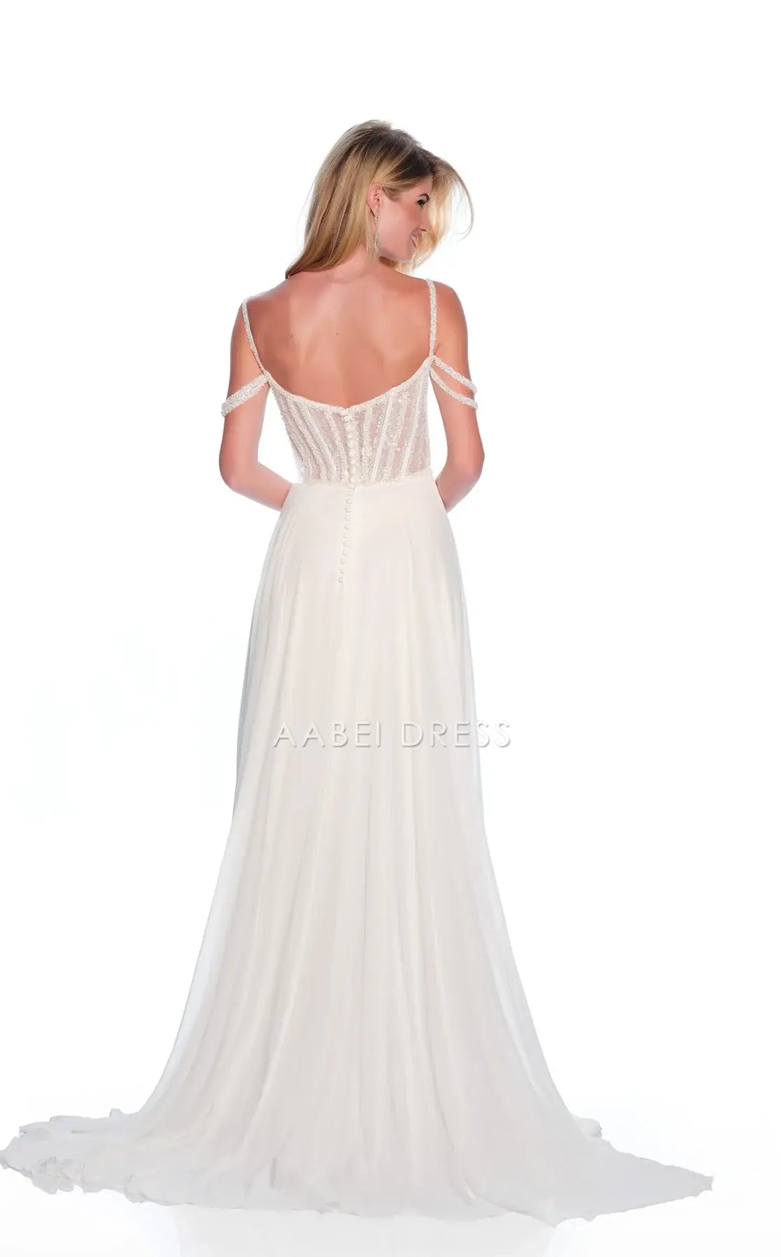 AABEI DRESS Sparkle A Line Spaghetti Strap Square Neckline Beadwork Backless Floor-length Gorgeous Wedding Dress