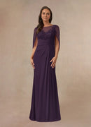 AABEI DRESS Wedding Guests Dresses A-Line Boat Neck Lace Applique Capelet Pleated Retro Mother of the Bride Dress