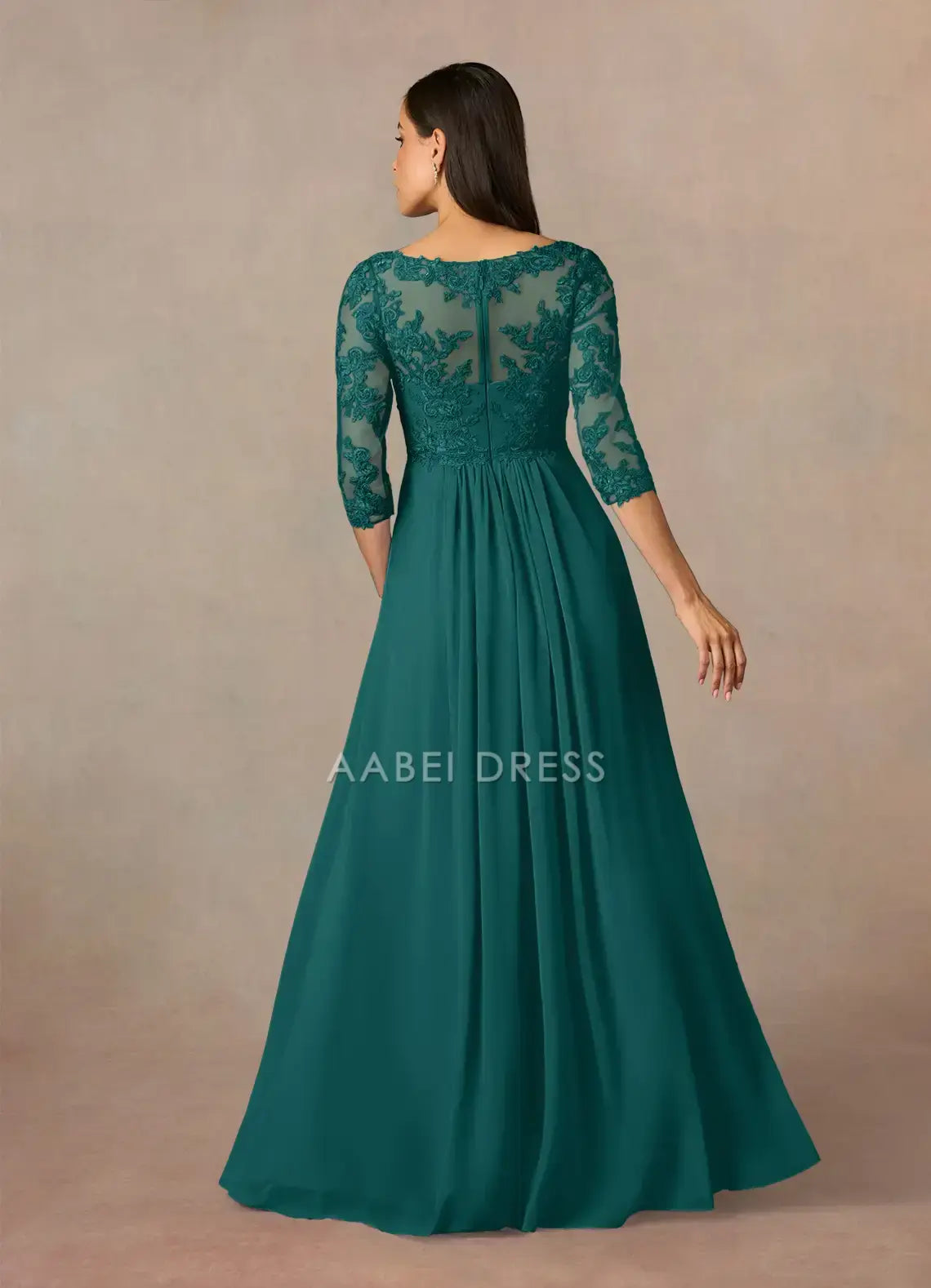 AABEI DRESS Wedding Guests Dresses A-Line V-Neck 3/4 Sleeve Lace Applique Beadwork Elegant Retro Mother of the Bride Dress