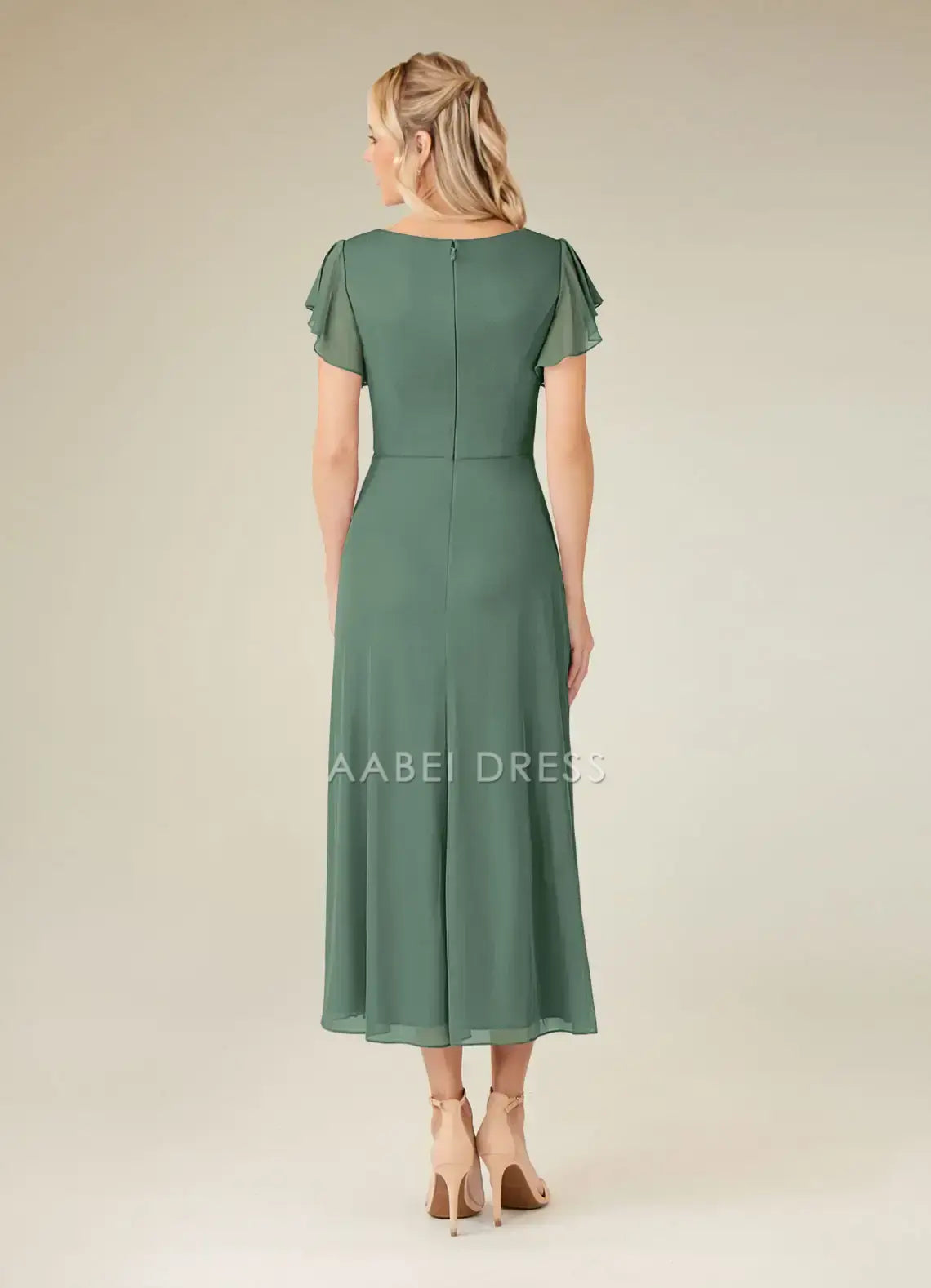 AABEI DRESS Wedding Guests Dresses A-Line V-Neck Flutter Ruffles Cap Sleeves Pleated Elegant Simple Mother of the Bride Dress