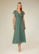 AABEI DRESS Wedding Guests Dresses A-Line V-Neck Flutter Ruffles Cap Sleeves Pleated Elegant Simple Mother of the Bride Dress