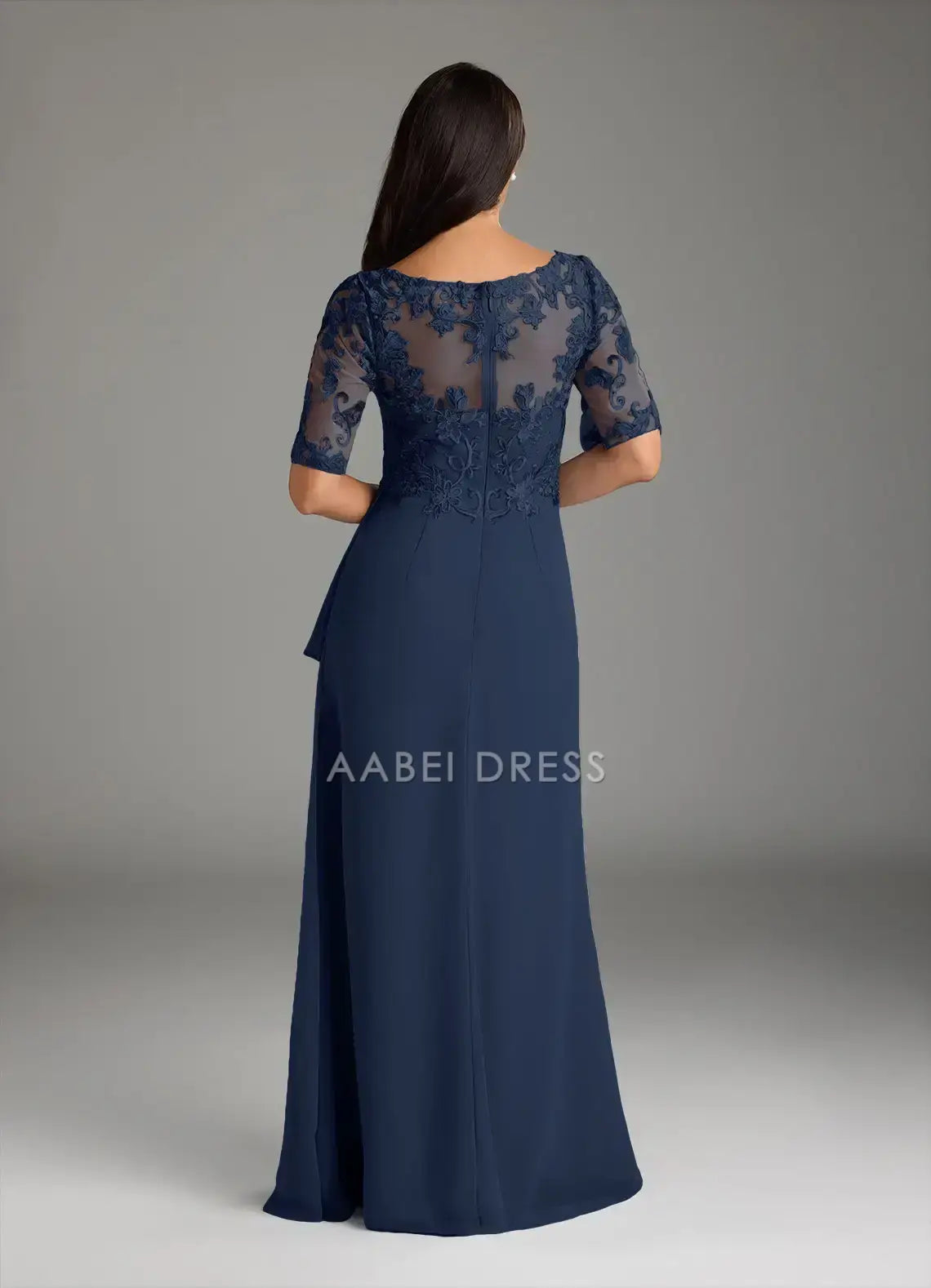 AABEI DRESS Wedding Guests Dresses A-Line V-Neck Short Sleeve Lace Applique Cascading Ruffles Fashion Elegant Mother of the Bride Dress