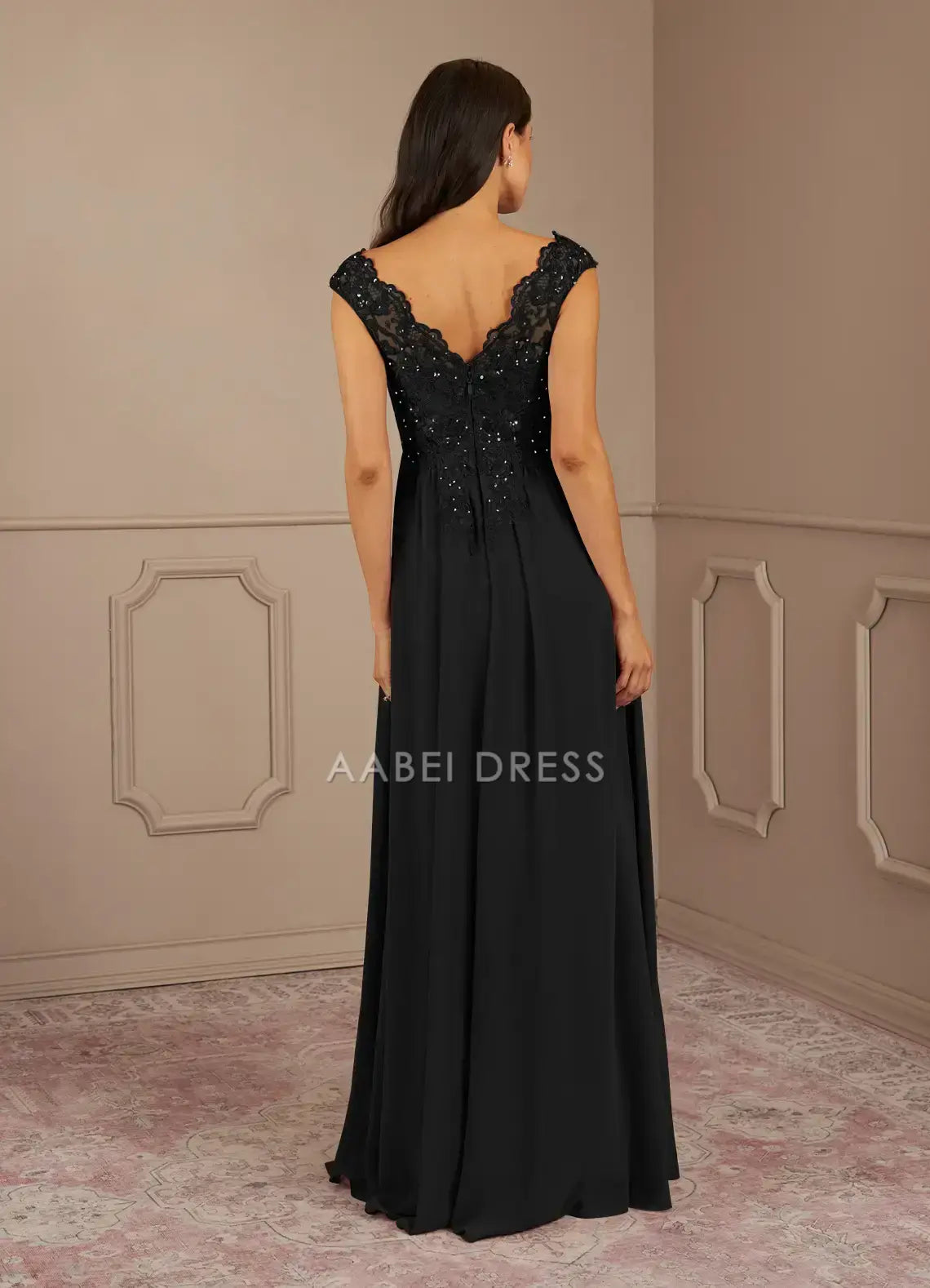 AABEI DRESS Wedding Guests Dresses A-Line V-Neck  lace bodice Beadwork with matching Chiffon Shawl Exquisite Mother of the Bride Dress