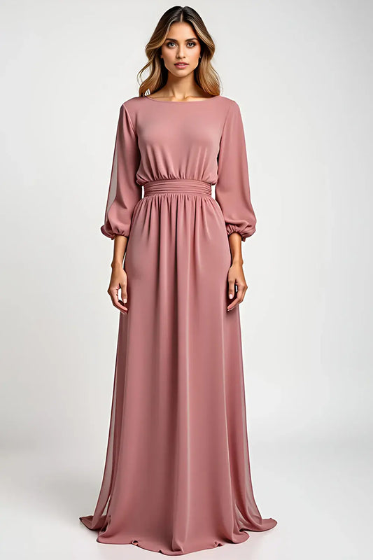 AABEI DRESS Wedding Guests Dresses A Line Round Neck Long Sleeves Backless Elegant Simple Long Mother of the Bride Dress