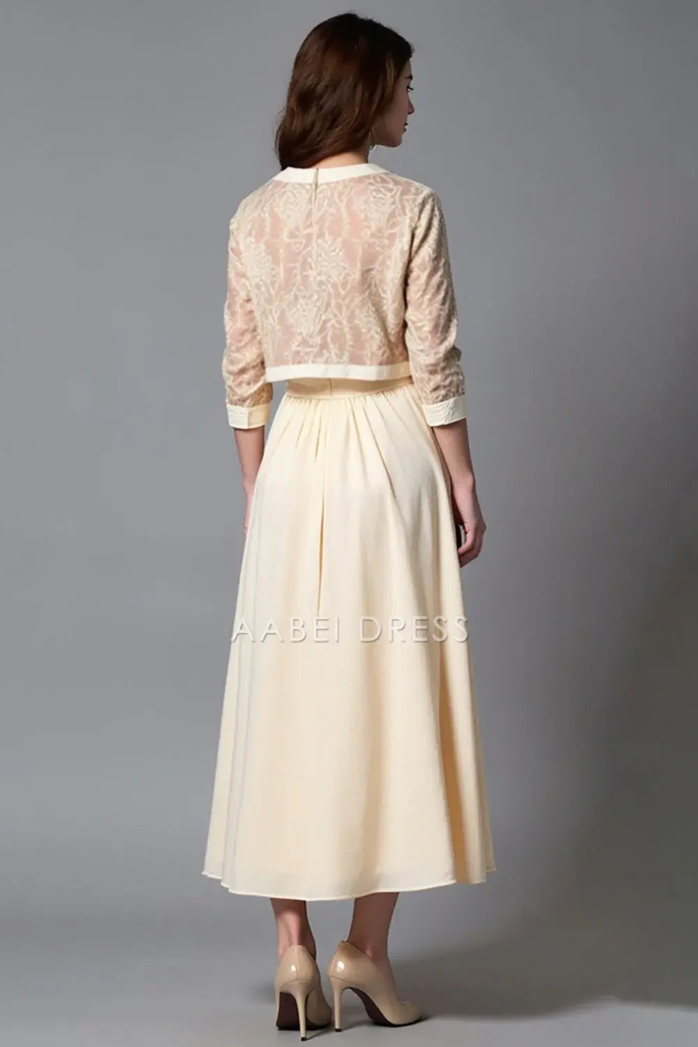 AABEI DRESS Wedding Guests Dresses A Line Two-Piece Set Round Neck Half Sleeve Lace Retro Elegant Mother of the Bride Dress