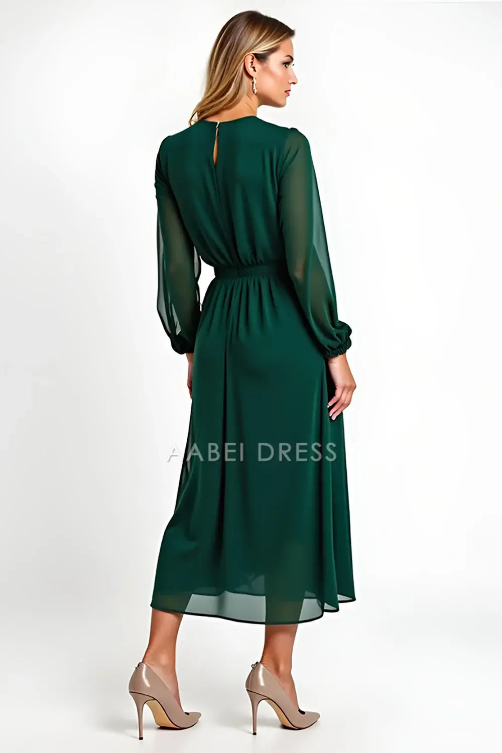 AABEI DRESS Wedding Guests Dresses A Line V Neck Long Sleeves Chiffon Elegant Simple Long Mother of the Bride Dress