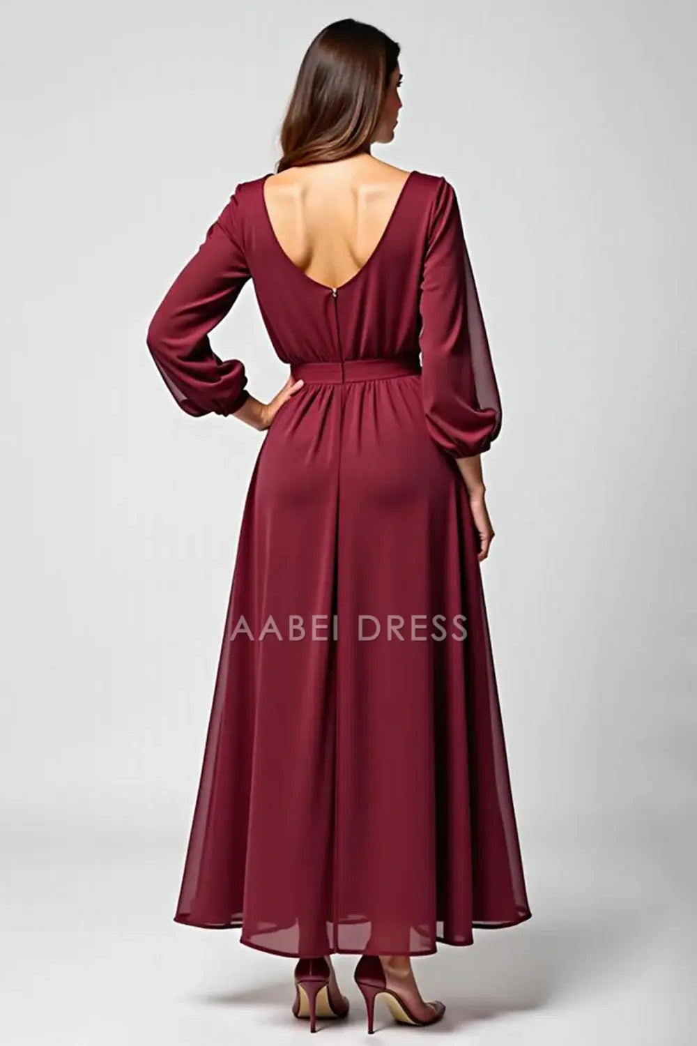 AABEI DRESS Wedding Guests Dresses Chiffon A Line Round Neck Long Sleeves Applique Fashion Long Mother of the Bride Dress
