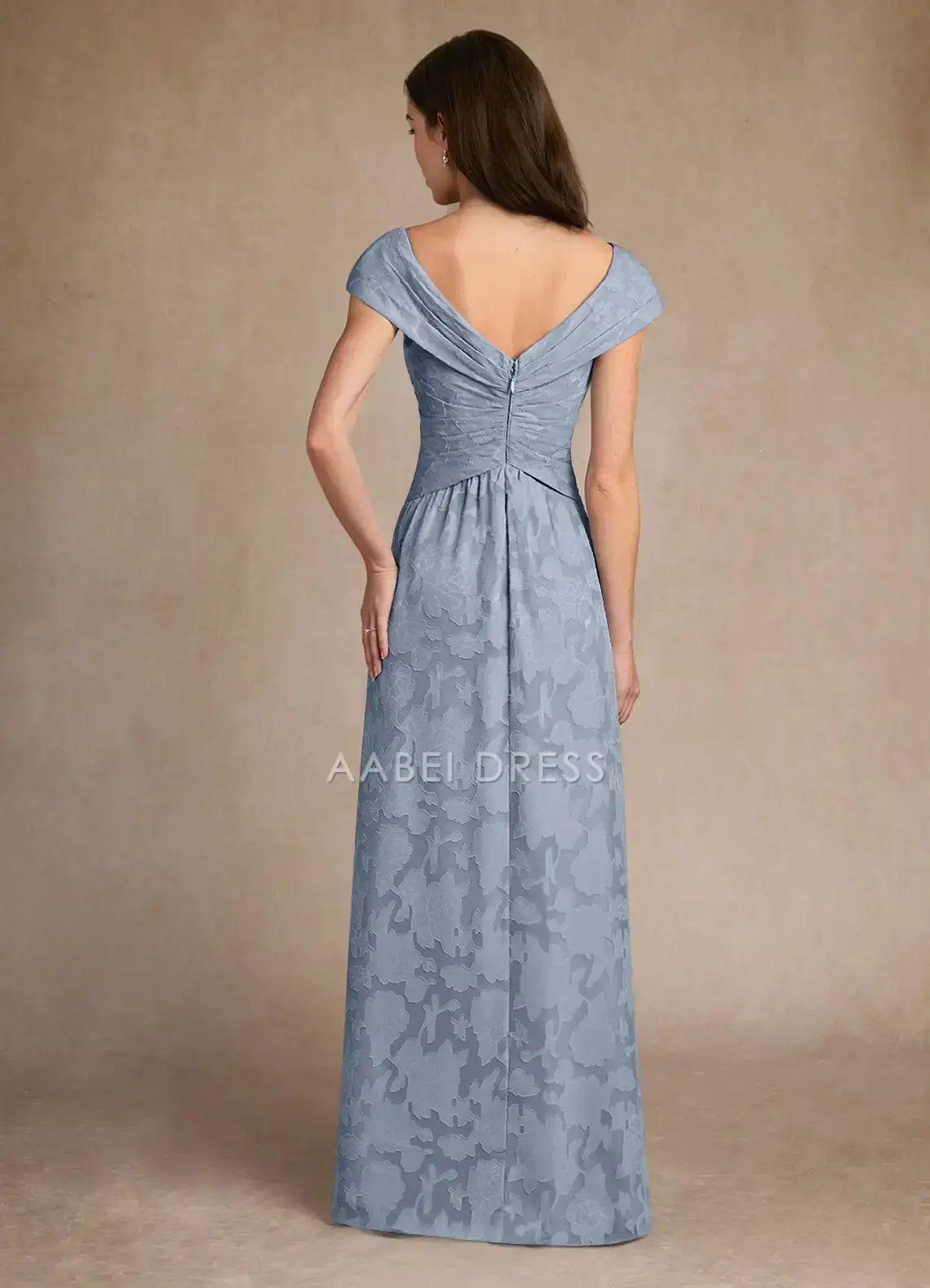 AABEI DRESS Wedding Guests Dresses Floral A-Line V Neck Cap Sleeves Pleated Elegant Mother of the Bride Dress