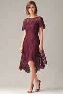 AABEI DRESS Wedding Guests Dresses Lace Sheath Round Neck Short Sleeves Hi-Low Hemline Elegant Mother of the Bride Dress