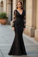 AABEI DRESS Wedding Guests Dresses Mermaid V-Neck Lace Long Sleeves V Back Ruffled Elegant Long Mother of the Bride Dress