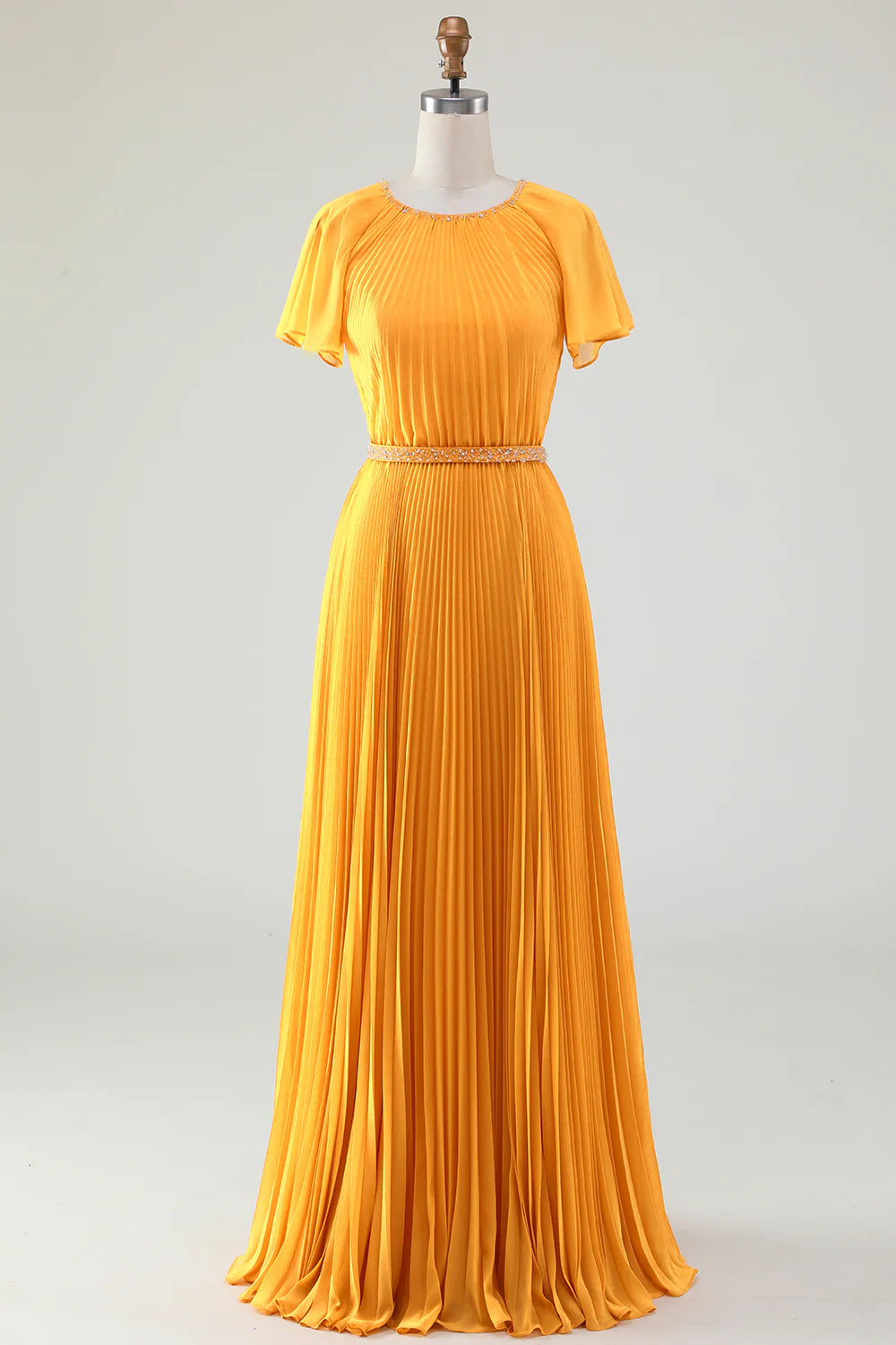 AABEI DRESS Wedding Guests Dresses Mom's Formal Dress A-Line Round Neck Flutter Short Sleeves Beadwork Pleated Dress Unique Elegant Mother of the Bride Dress