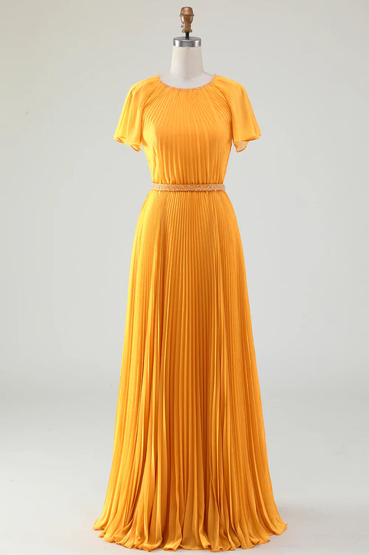 AABEI DRESS Wedding Guests Dresses Mom's Formal Dress A-Line Round Neck Flutter Short Sleeves Beadwork Pleated Dress Unique Elegant Mother of the Bride Dress