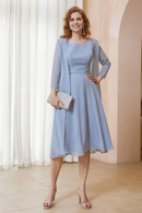 AABEI DRESS Wedding Guests Dresses Mom's Formal Dress A-Line Scoop Neck Chiffon Dress with Long Sleeves Jacket Two-Piece Set Elegant Mother of the Bride Dress