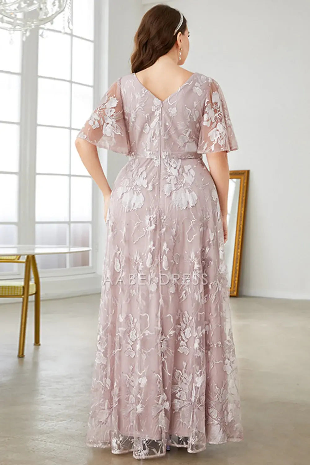 AABEI DRESS Wedding Guests Dresses Mom's Formal Dress A-Line V-Neck Flutter Sleeves Plus Size Dress Exquisite Jacquard Chic Mother of the Bride Dress