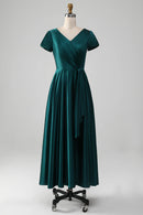 AABEI DRESS Wedding Guests Dresses Mom's Formal Dress A-Line V-Neck Short Sleeve Pleated Elegant Simple Mother of the Bride Dress