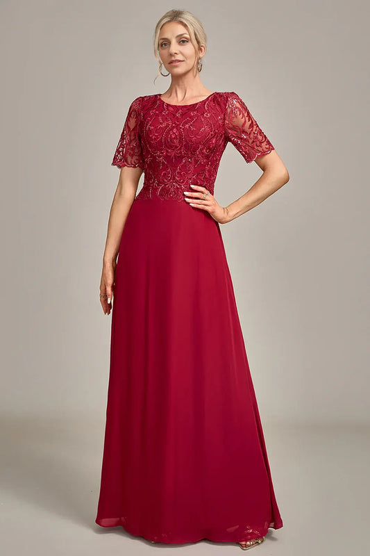 AABEI DRESS Wedding Guests Dresses Mom's Formal Dress A Line Round Neck Short Sleeve Sequin Appliques Elegant Mother of the Bride Dress