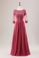 AABEI DRESS Wedding Guests Dresses Mom's Formal Dress A Line Scoop Neck 3/4 Sleeves  Chiffon Pleated with Lace Appliques Exquisite Mother of the Bride Dress