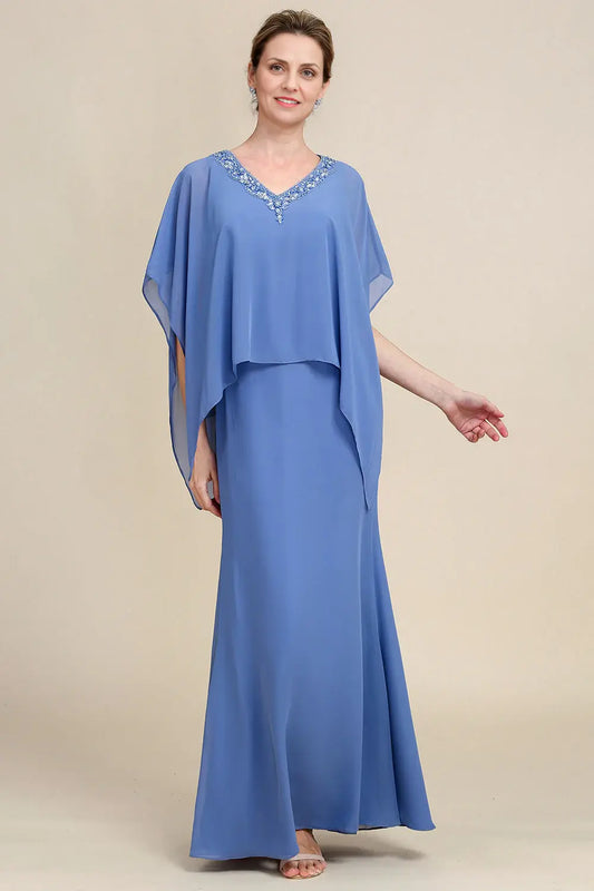 AABEI DRESS Wedding Guests Dresses Mom's Formal Dress A Line V Neck Sparkly Beaded Flutter Batwing Sleeves Exquisite Mother of the Bride Dress