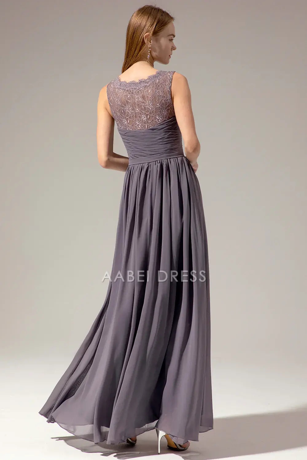 AABEI DRESS Wedding Guests Dresses Mom's Formal Dress Elegant A Line V Neck Pleated Sleeveless Lace Simple Mother of the Bride Dress