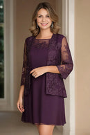 AABEI DRESS Wedding Guests Dresses Mom's Formal Dress Elegant Boat Neck Chiffon with Lace Appliques Jacket Two-Piece Set Mother of the Bride Dress