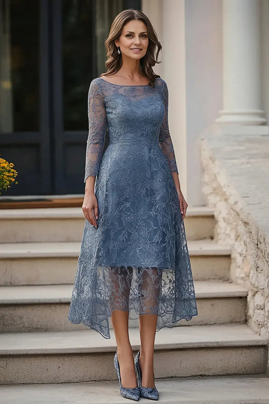 AABEI DRESS Wedding Guests Dresses Mom's Formal Dress Exquisite Lace A-Line Boat Collar Long Sleeves Retro Mother of the Bride Dress
