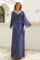 AABEI DRESS Wedding Guests Dresses Mom's Formal Dress Elegant A-Line Beadwork V Neck Flutter Sleeves V Back Chiffon Dress Exquisite Mother of the Bride Dress