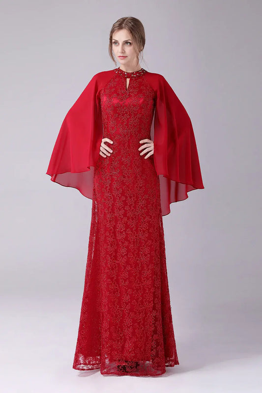 AABEI DRESS Wedding Guests Dresses Mom's Formal Dress Sparkle A-Line Round Neck Flutter Sleeves Lace Beadwork Gorgeous Long Mother of the Bride Dress